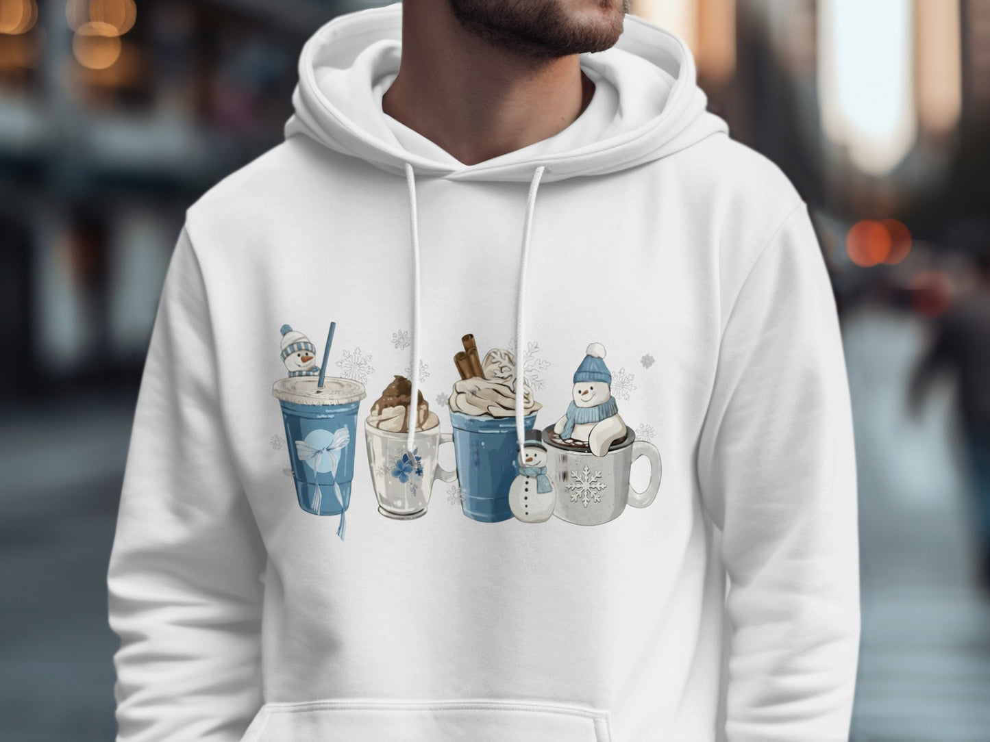 Winter Themed Hoodie Hot Chocolate Snowman Design