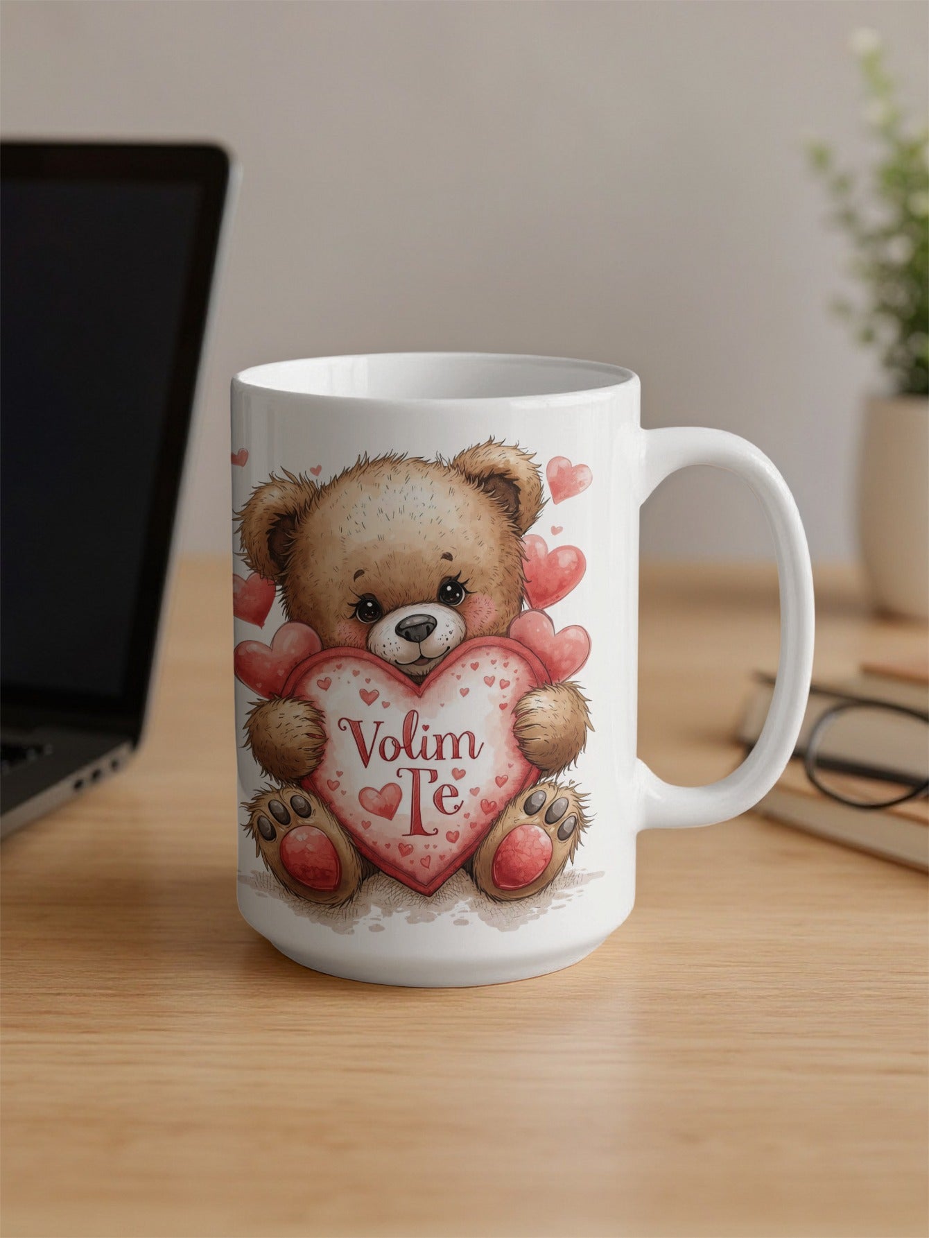 Cute Bear Holding Heart Gift Mug with Volim Te Text