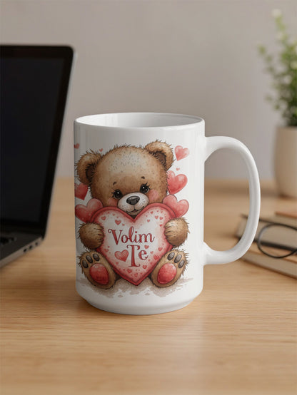 Cute Bear Holding Heart Gift Mug with Volim Te Text