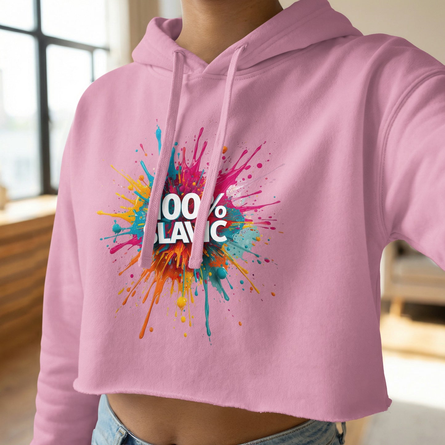 Pink 100% SLAVIC Splatter Cropped Hoodie product type