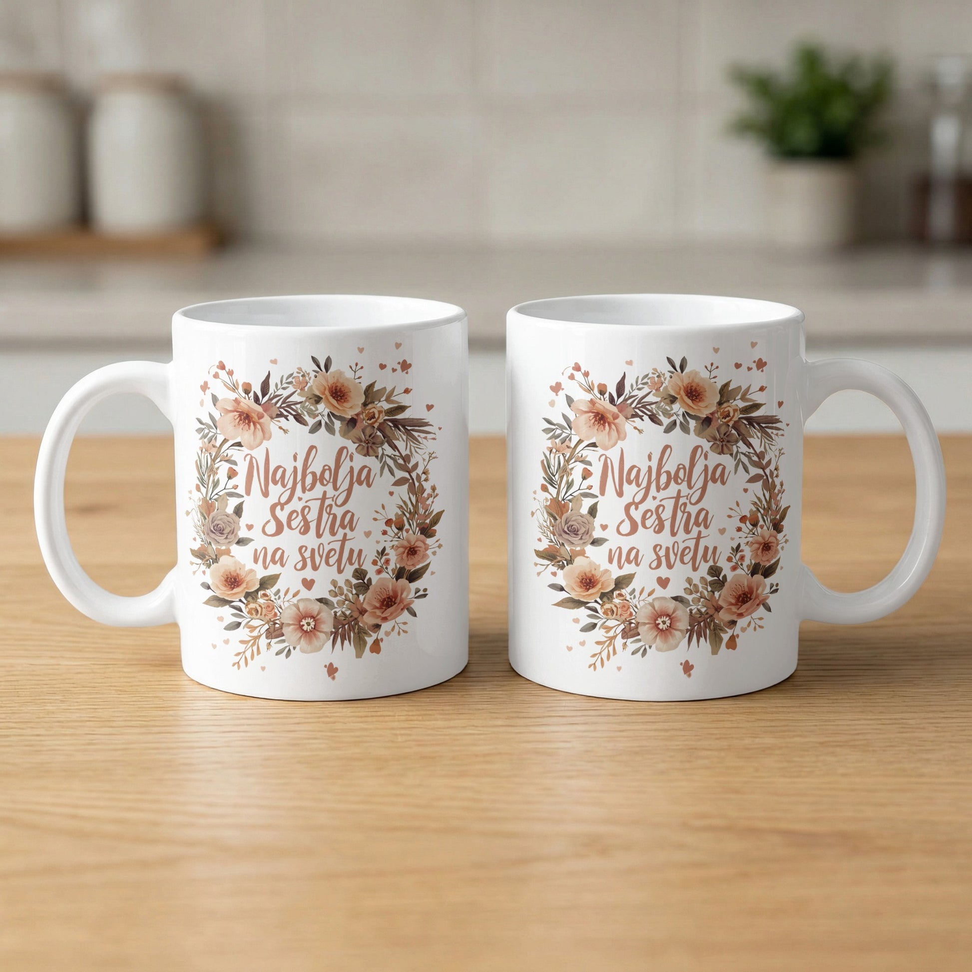 Najbolja Sestra Na Svetu Flower Design Mug Set