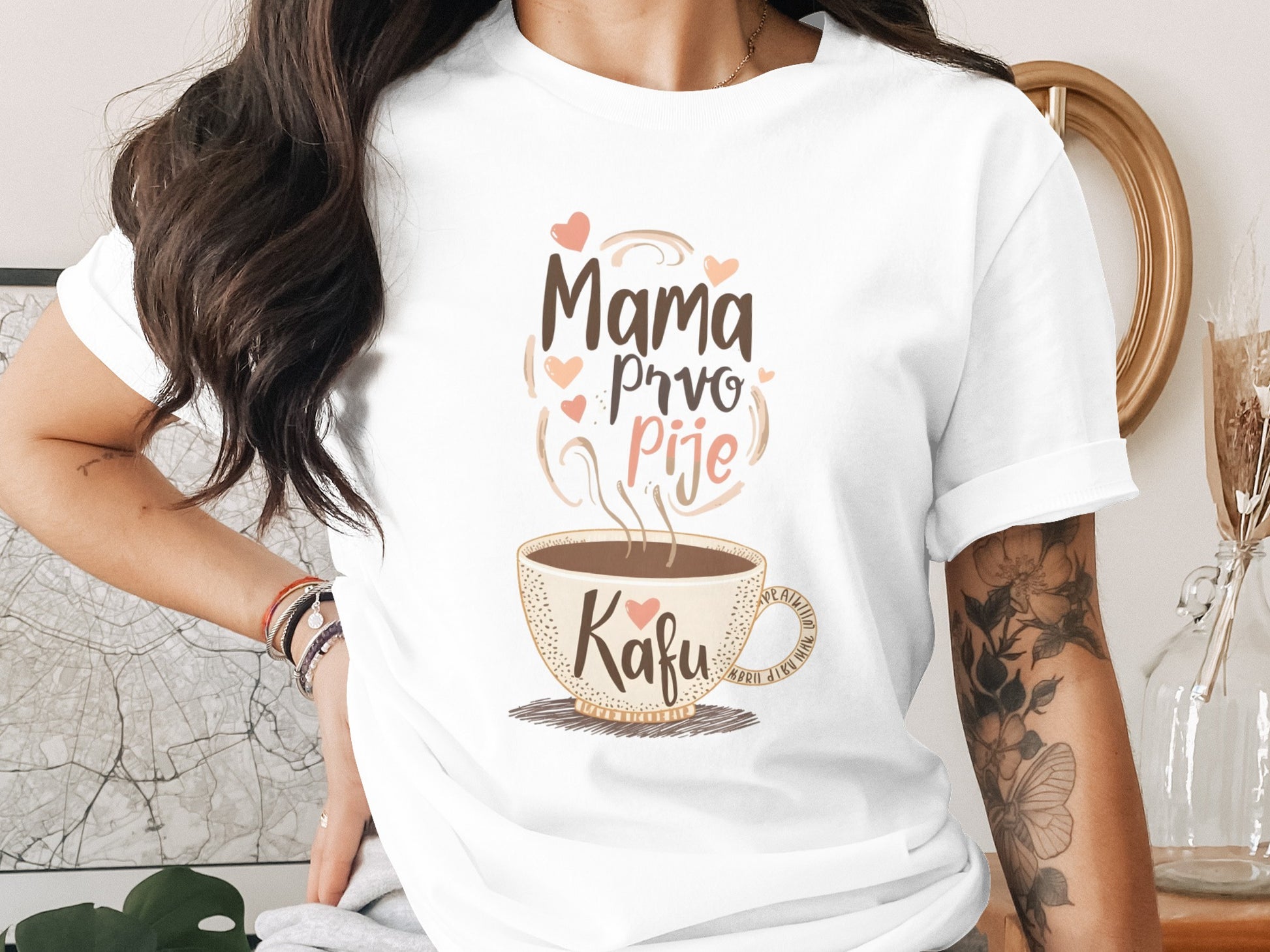 Mama Prvo Pije Kafu Coffee Lovers Graphic Tee