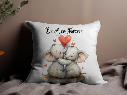 Cute Elephants Be Mine Forever Valentine's Day Pillow