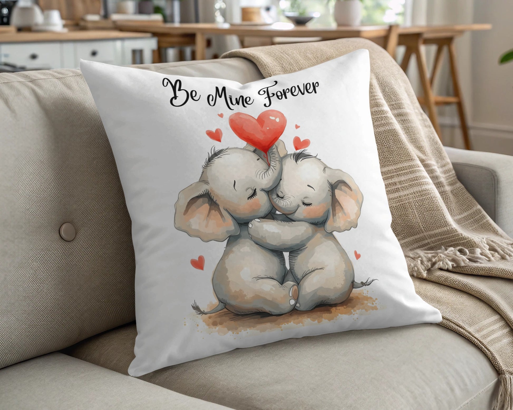 Be Mine Forever Elephant Valentines Day Cushion
