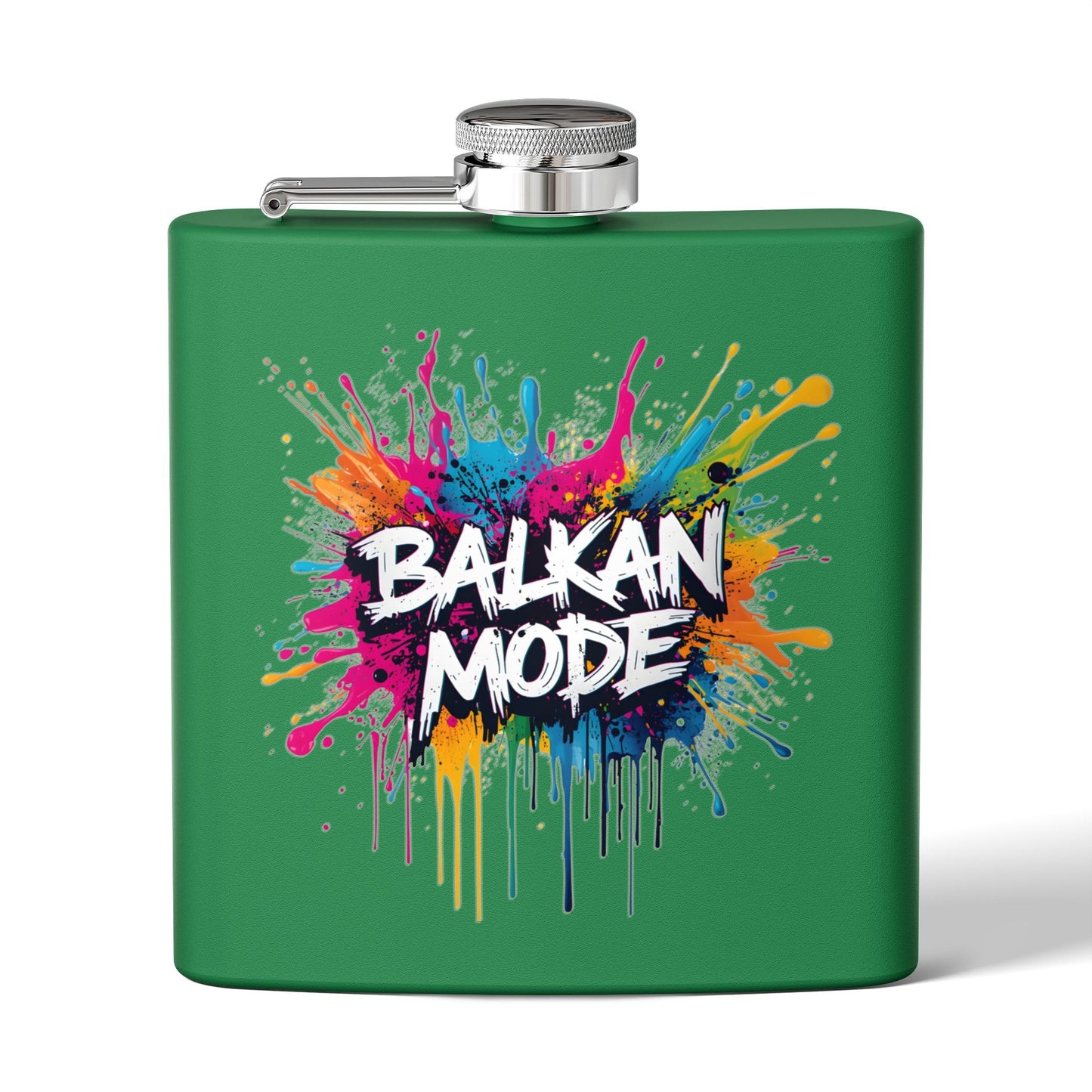 Green BALKAN MODE Colorful Paint Splatter Flask product type