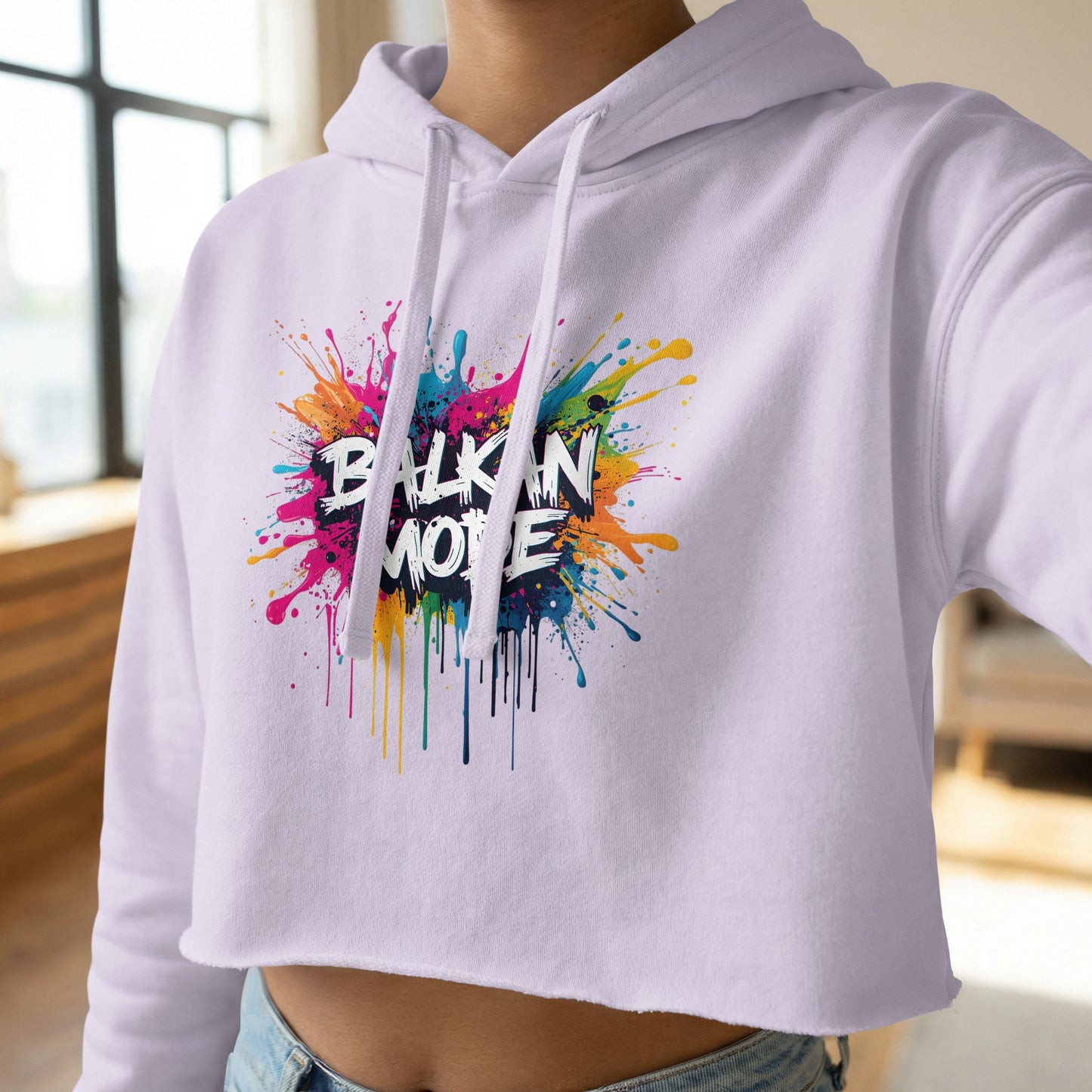 White Balkan Mode Splatter Design Cropped Hoodie product type