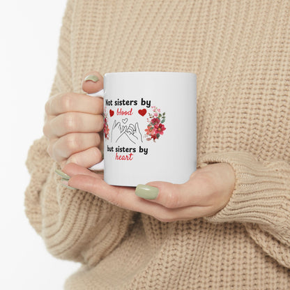 Sisters By Heart Mug, Whimsical Floral Ceramic Mug