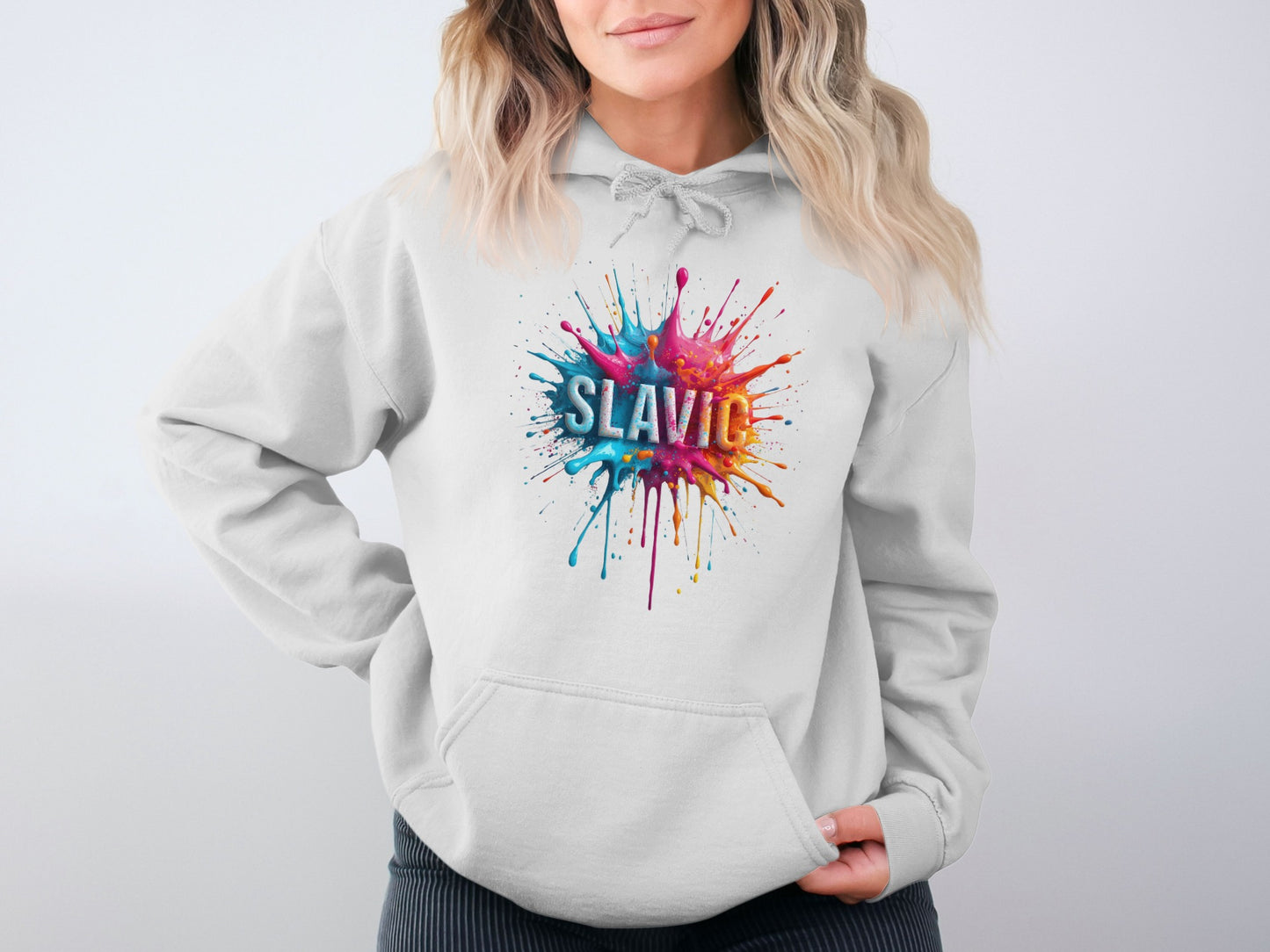 White Slavic colorful paint splatter hoodie product type