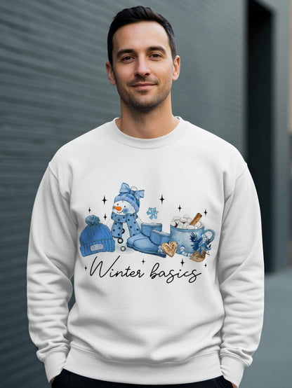 Winter Basics Cozy Snowman and Gifts Graphic Sweatshirt