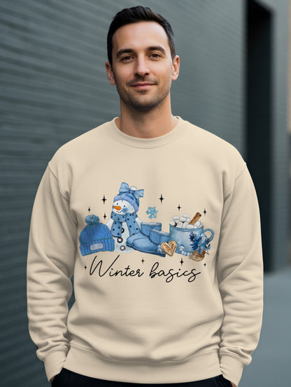 Winter basics crewneck sweatshirt featuring festive designs