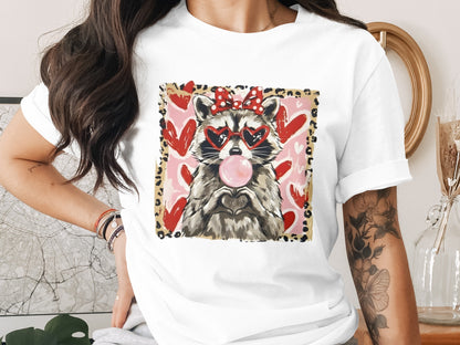 Stylish Racoon with Heart Glasses Printed T-Shirt