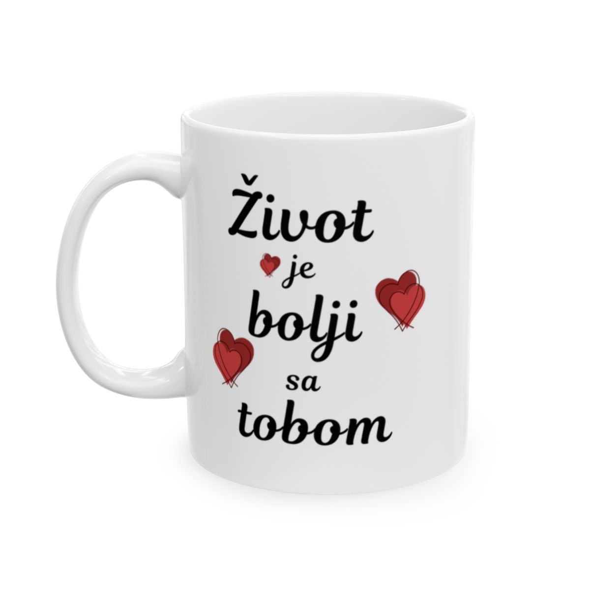 Život je bolji sa tobom with Red Hearts Mug