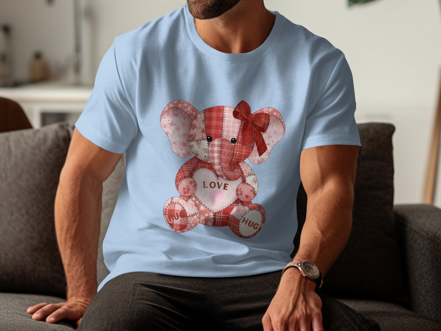 Adorable Elephant with Love Hug Design T-shirt