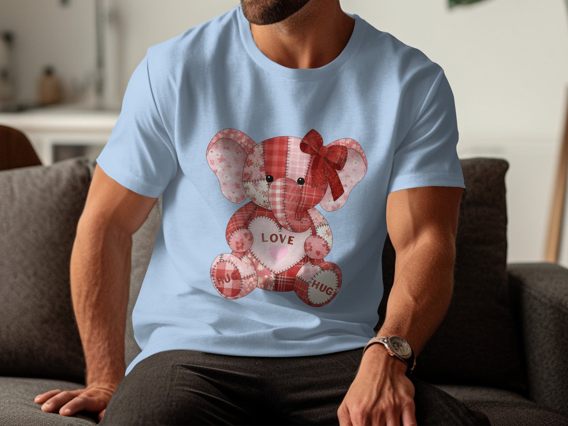 Adorable Elephant with Love Hug Design T-shirt