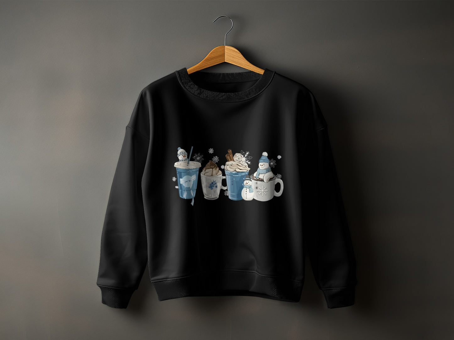 Cozy Hot Beverage Graphic Black Sweatshirt