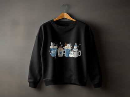 Cozy Hot Beverage Graphic Black Sweatshirt