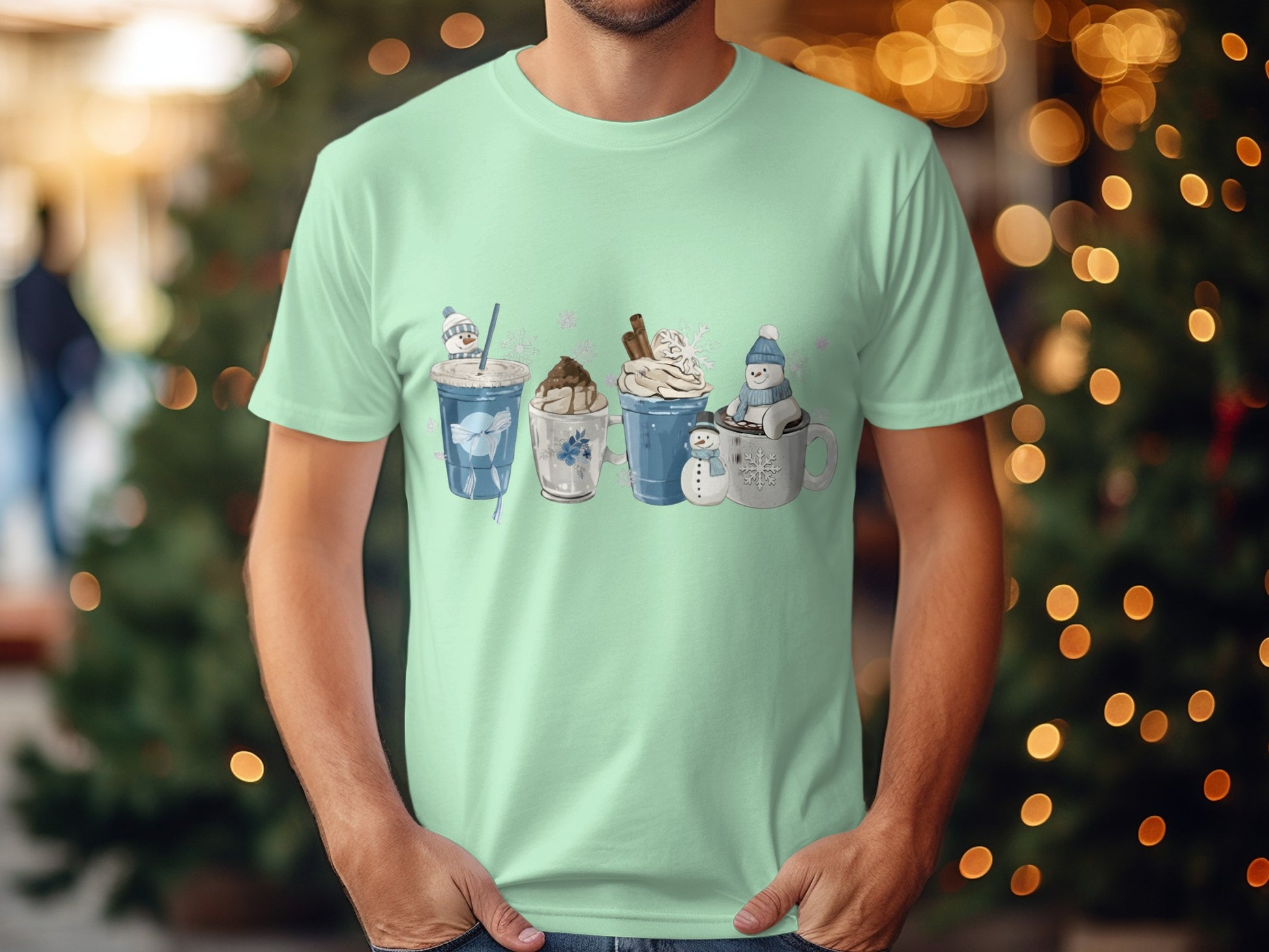 Festive Winter Hot Beverages Graphic T-shirt