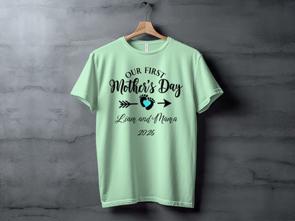 Our First Mother's Day Liam and Nana 2025 mint green t-shirt.