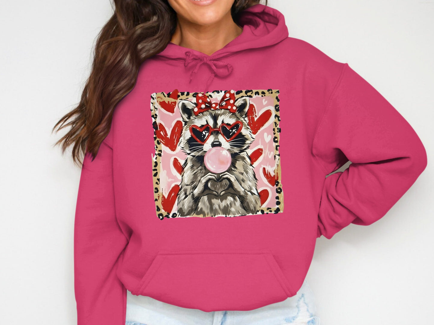 Cute Raccoon Heart Sunglasses Pink Hoodie Sweatshirt