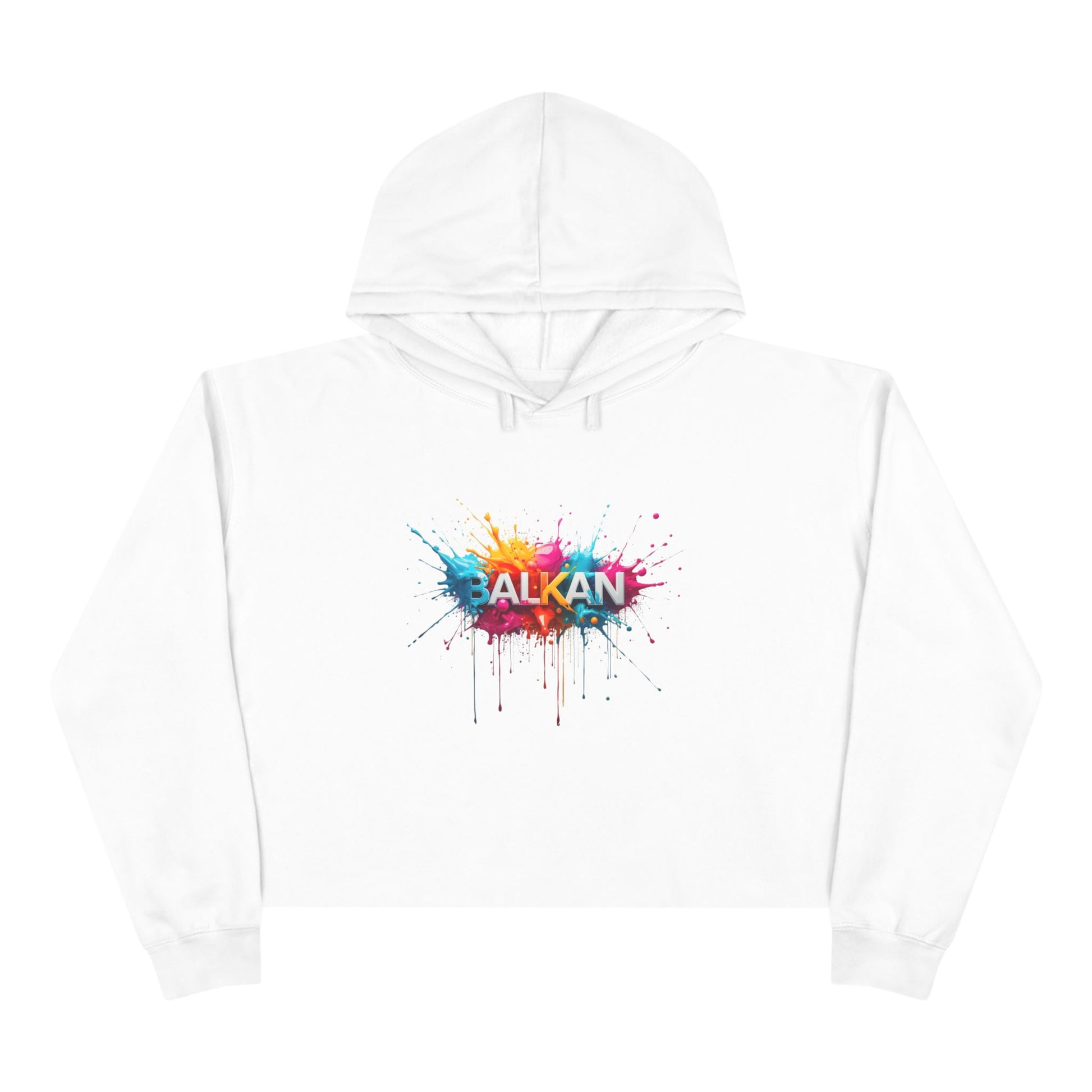 White Balkan Colorful Splatter Cropped Hoodie product type