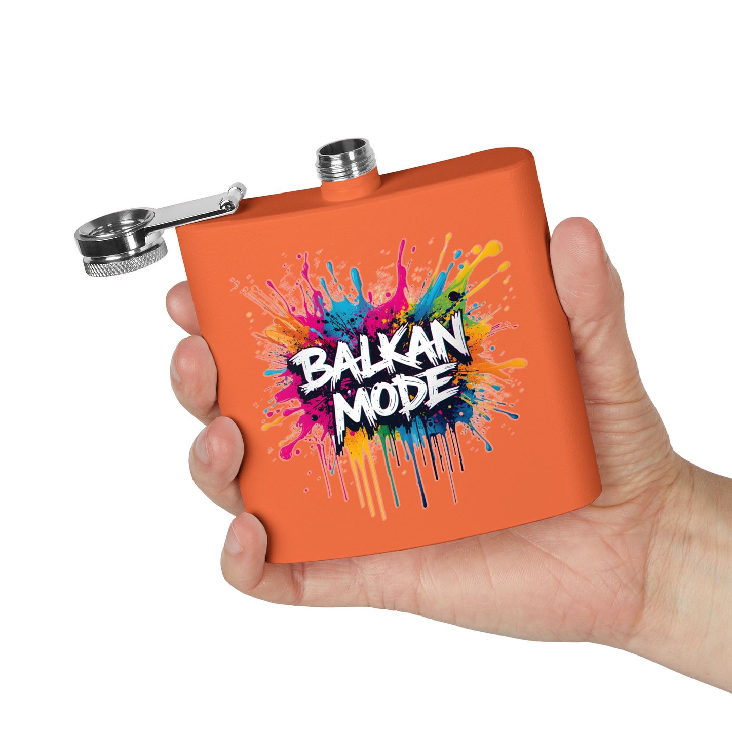 Orange BALKAN MODE Colorful Splatter Hip Flask product type