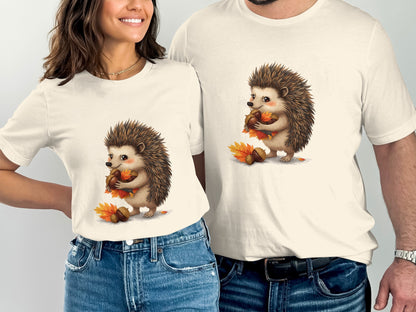 Adorable Hedgehog Holding Acorn Illustration T-shirt