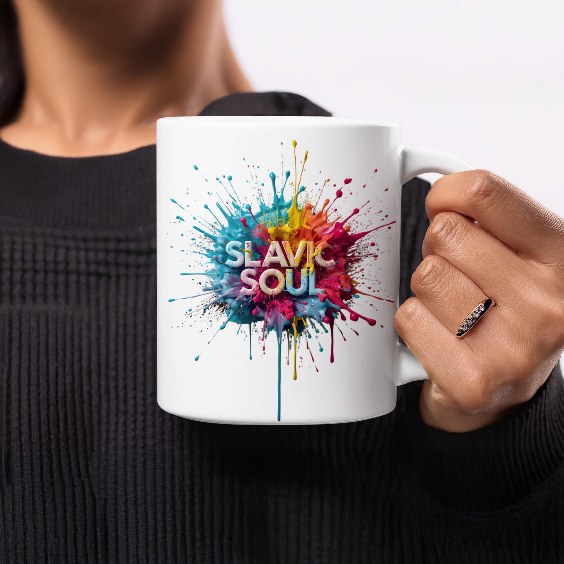 Slavic Soul colorful paint splatter mug