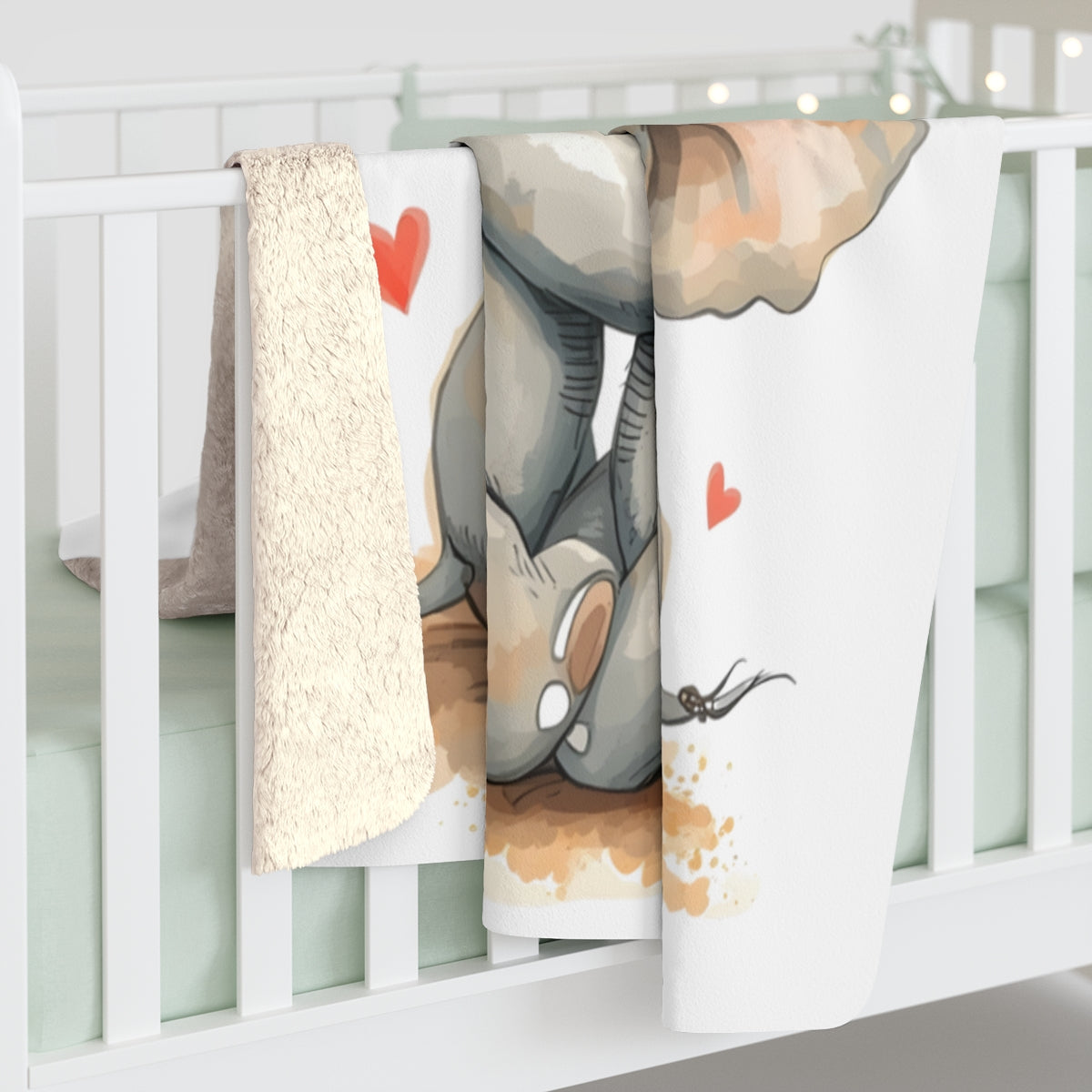Adorable Elephant and Hearts Baby Blanket Product