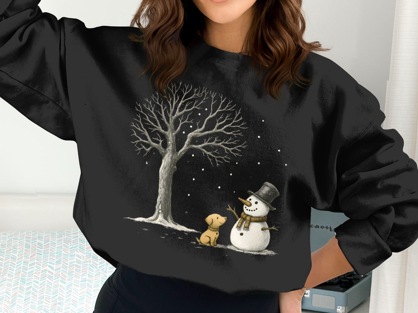 Snowman and Dog Winter Scene Cute Sweatshirt