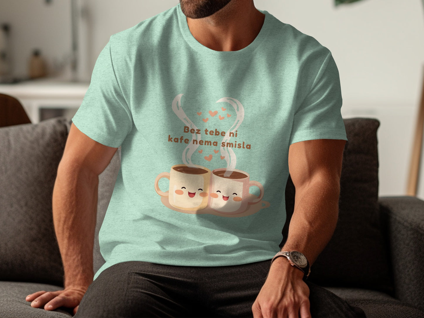 Cute Coffee Mug Love Design Light Green T-Shirt
