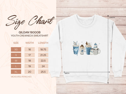 Gildan 18000B Youth Crewneck Sweatshirt Size Chart