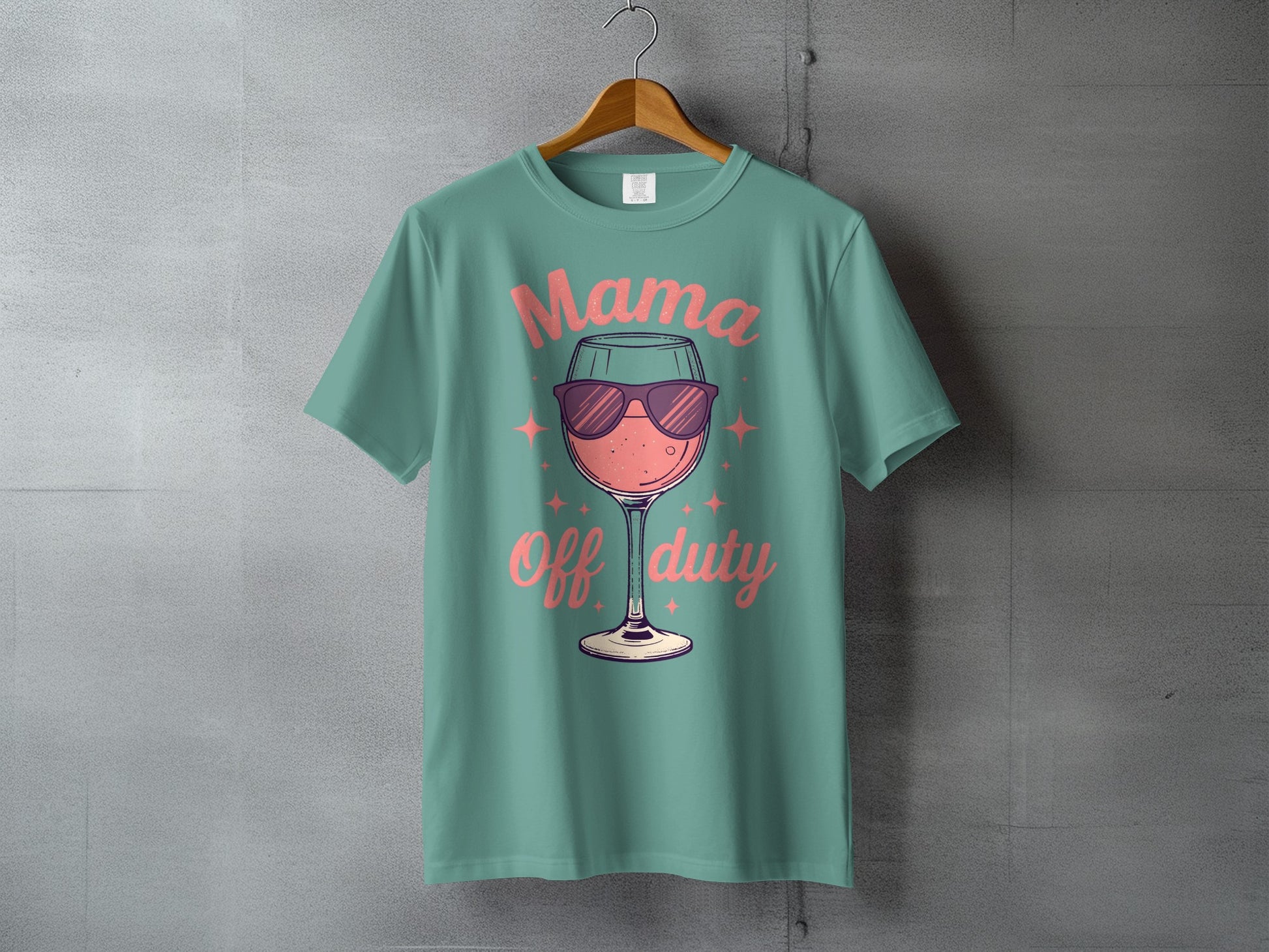 Mama Off Duty T-Shirt With Wine Glass Design