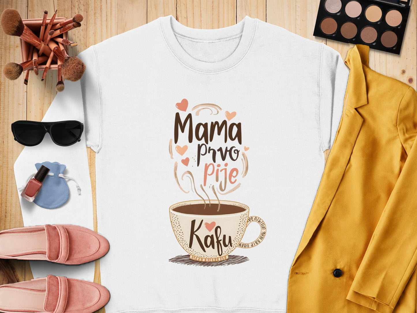 Mama Prvo Pije Kafu Graphic Printed T-shirt