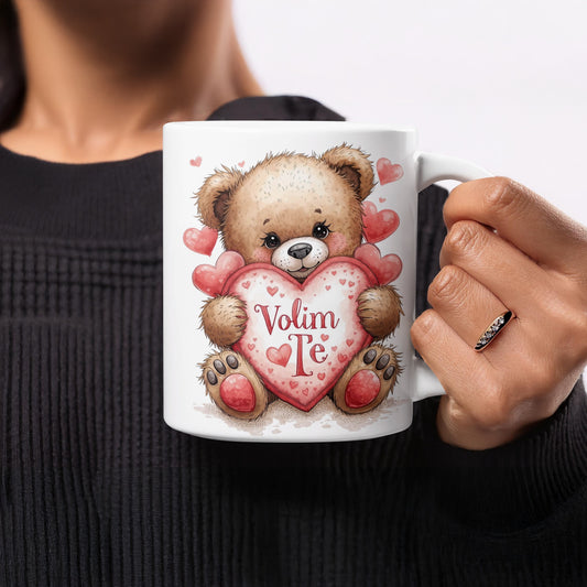 Volim Te Teddy Bear Heart Mug Valentine's Gift Cup