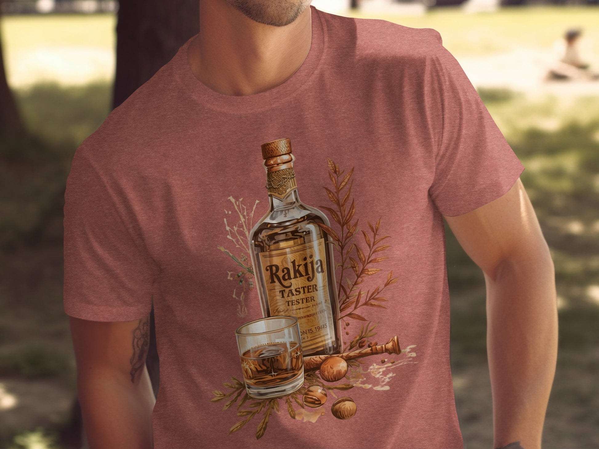 Rakija Taster Bottle and Glass T-shirt product type
