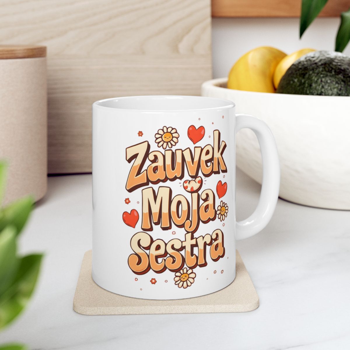 Zauvek Moja Sestra Heart and Flower Design Mug