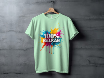 100% Balkan colorful splatter design light green t-shirt product type