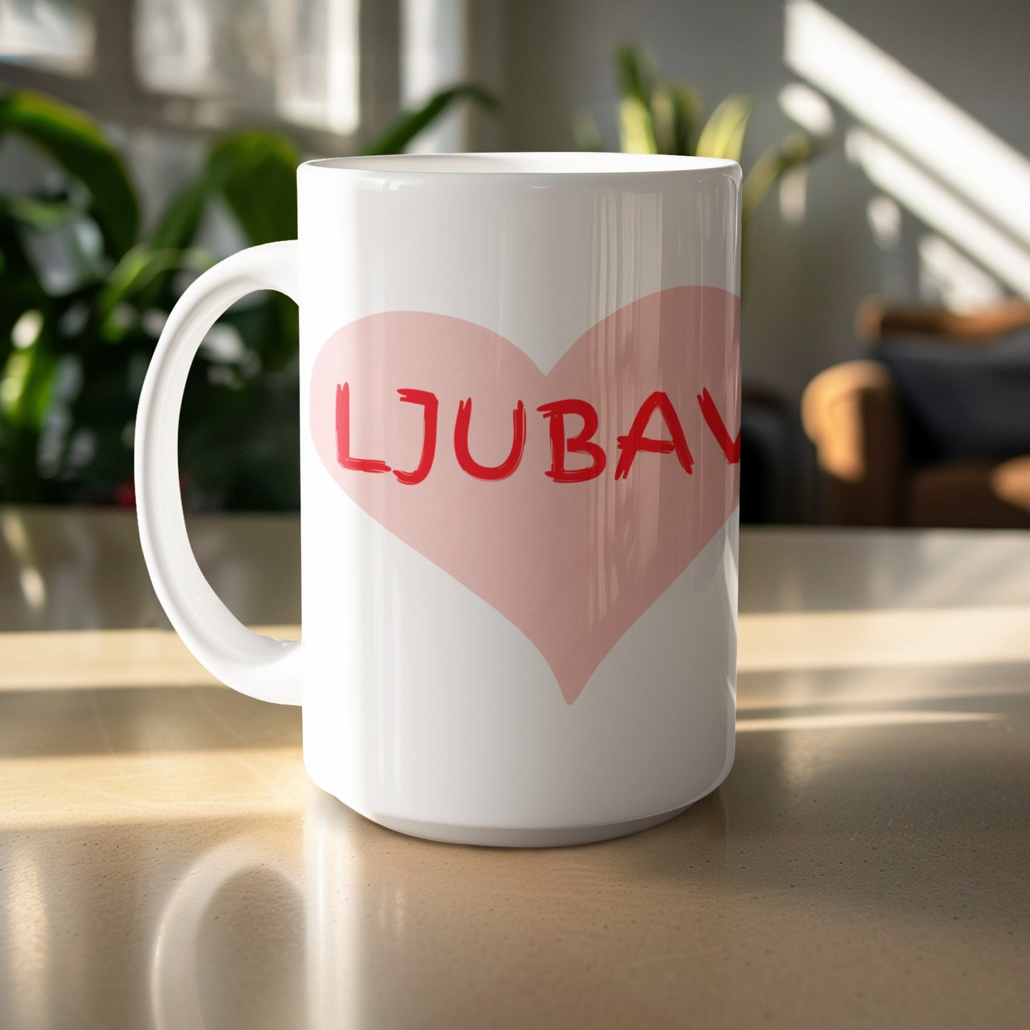 Heart Shaped Ljubav Design Mug for Coffee Lovers