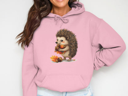 Cute Hedgehog Holding Leaf and Acorn Hoodie product