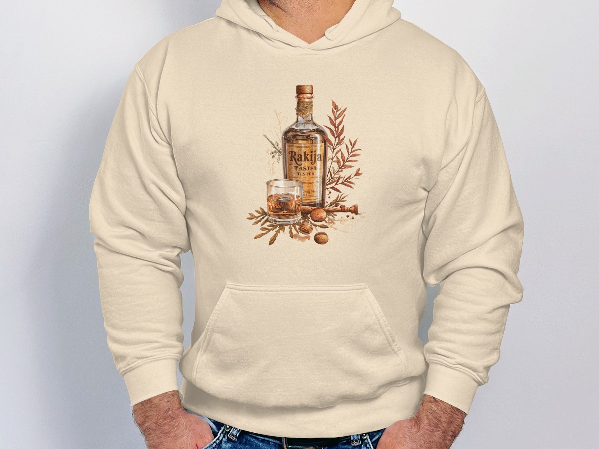 Rakija Design Hoodie with Bottle and Glass product type