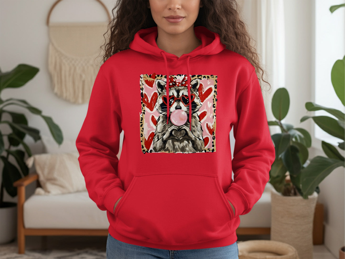 Cute Raccoon with Sunglasses and Bubblegum Hoodie