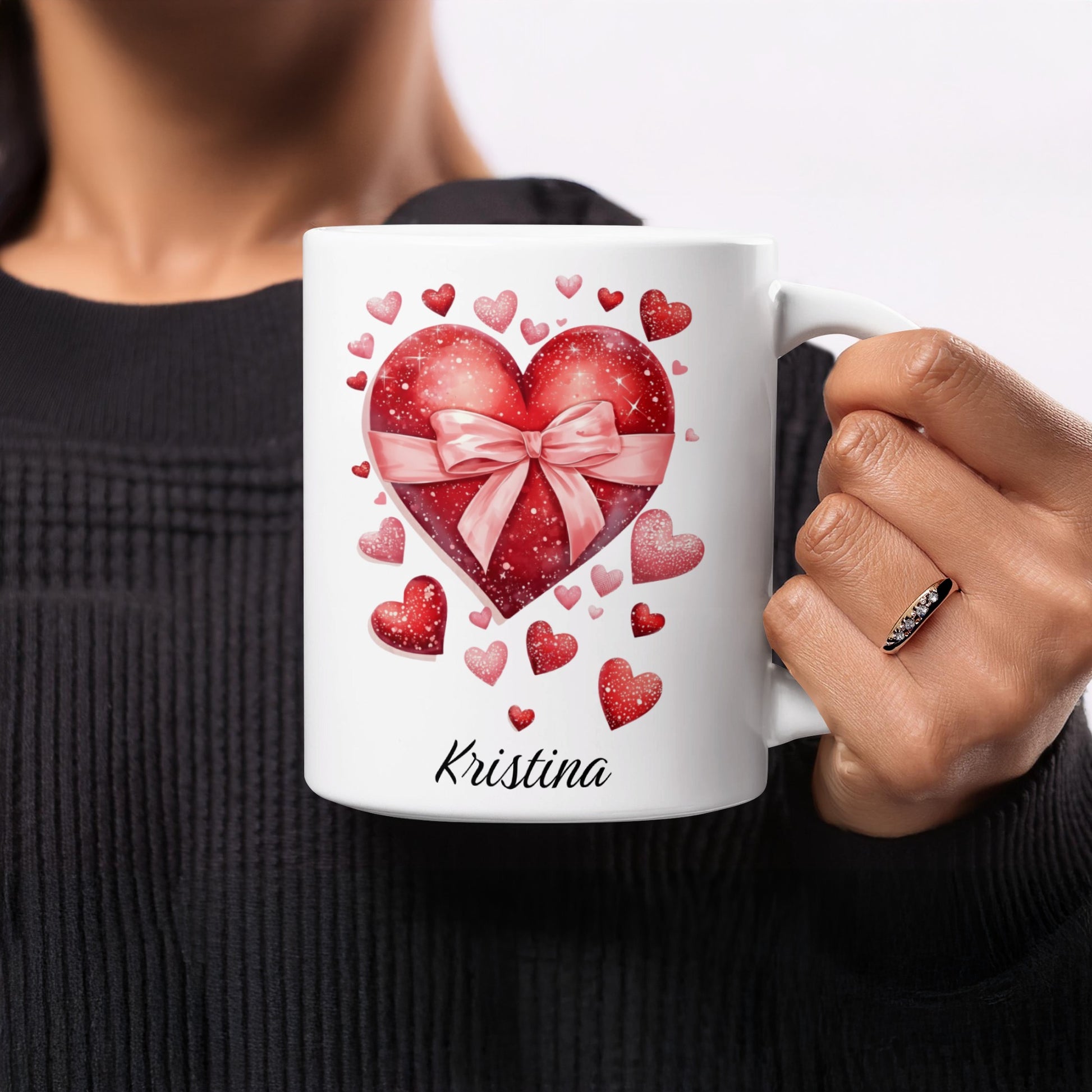 Red Heart and Pink Ribbon Customizable Mug for Kristina