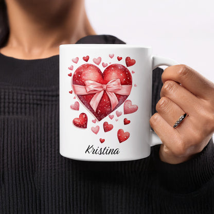 Red Heart and Pink Ribbon Customizable Mug for Kristina