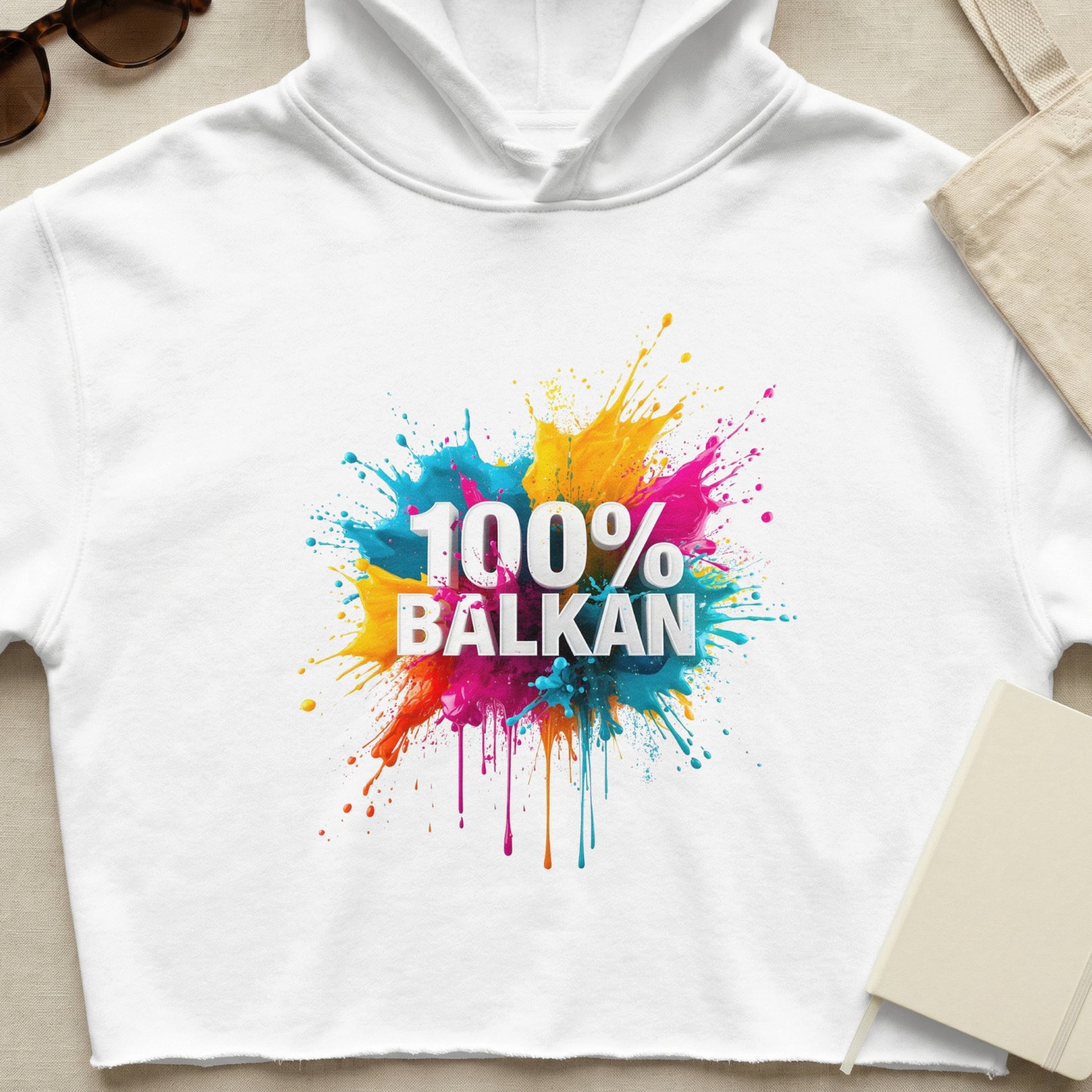 100% Balkan colorful paint splatter crop hoodie