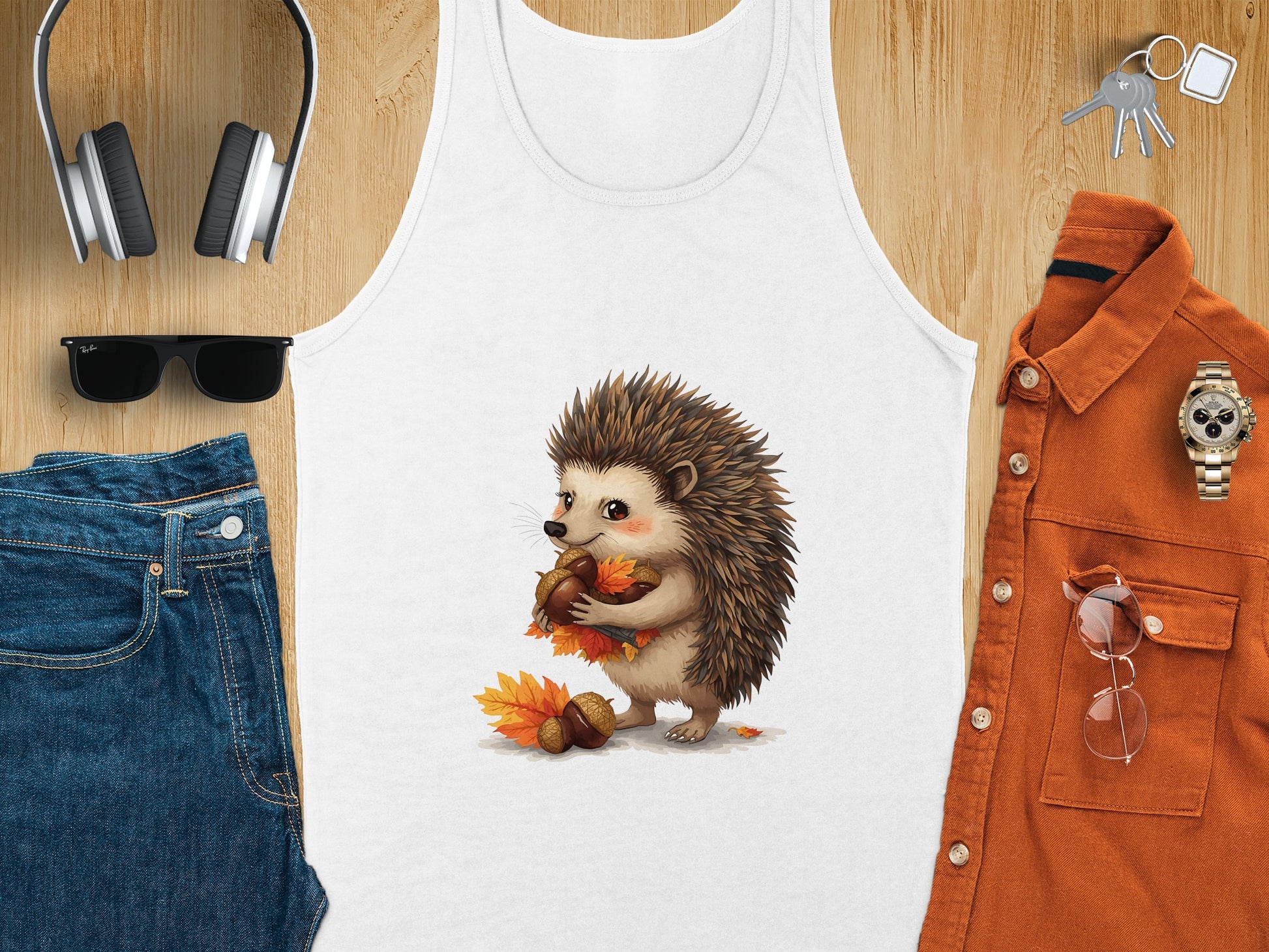 Adorable Hedgehog with Acorn Tank Top product type