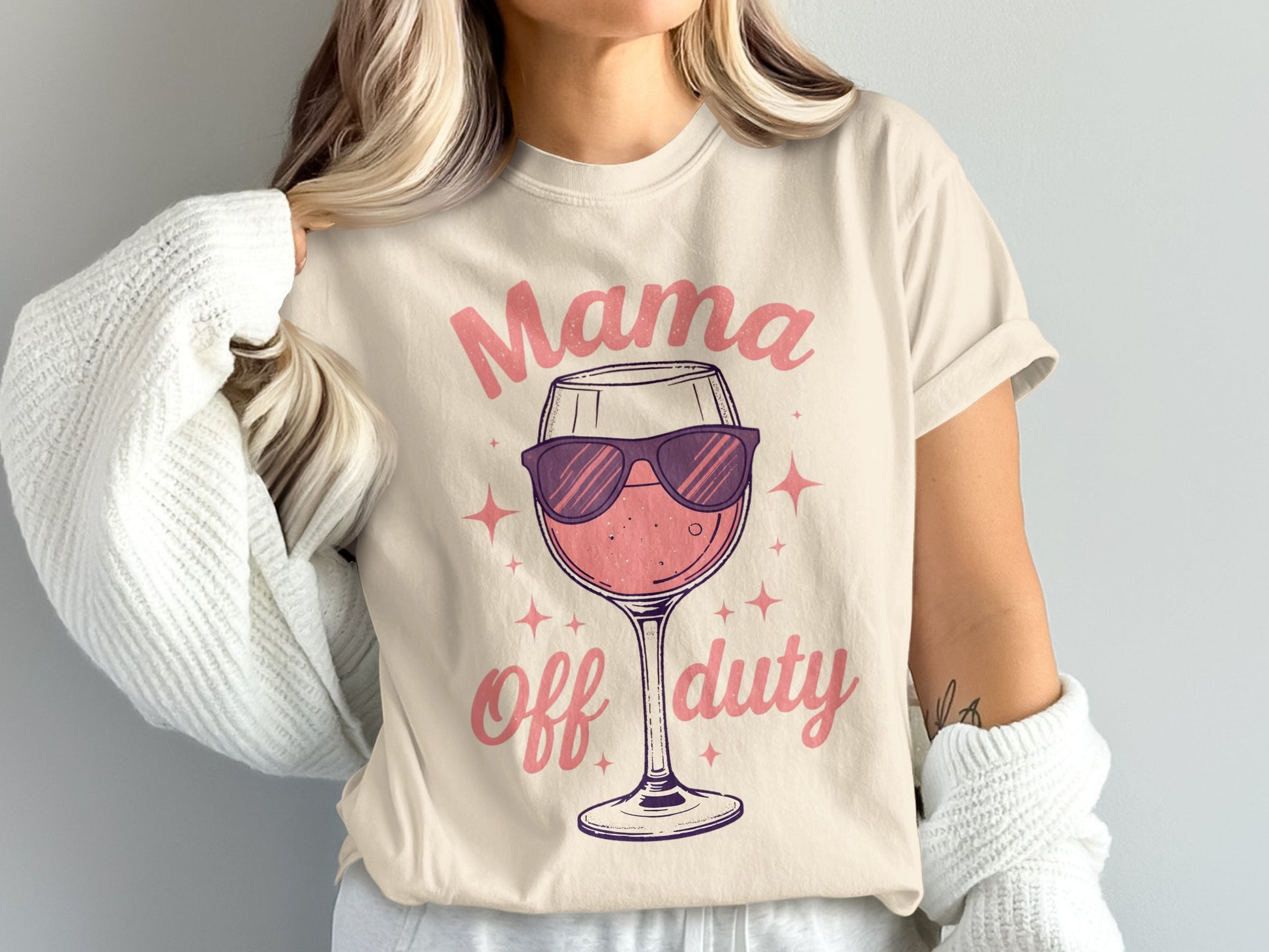 Mama Off Duty Wine Glass Sunglasses Design Shirt