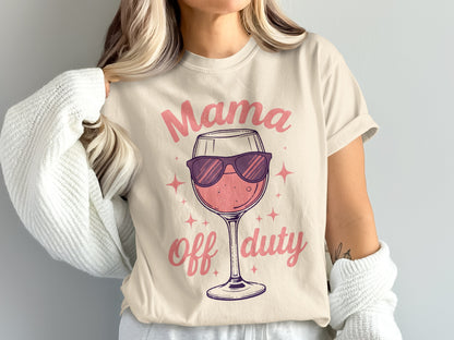 Mama Off Duty Wine Glass Sunglasses Design Shirt