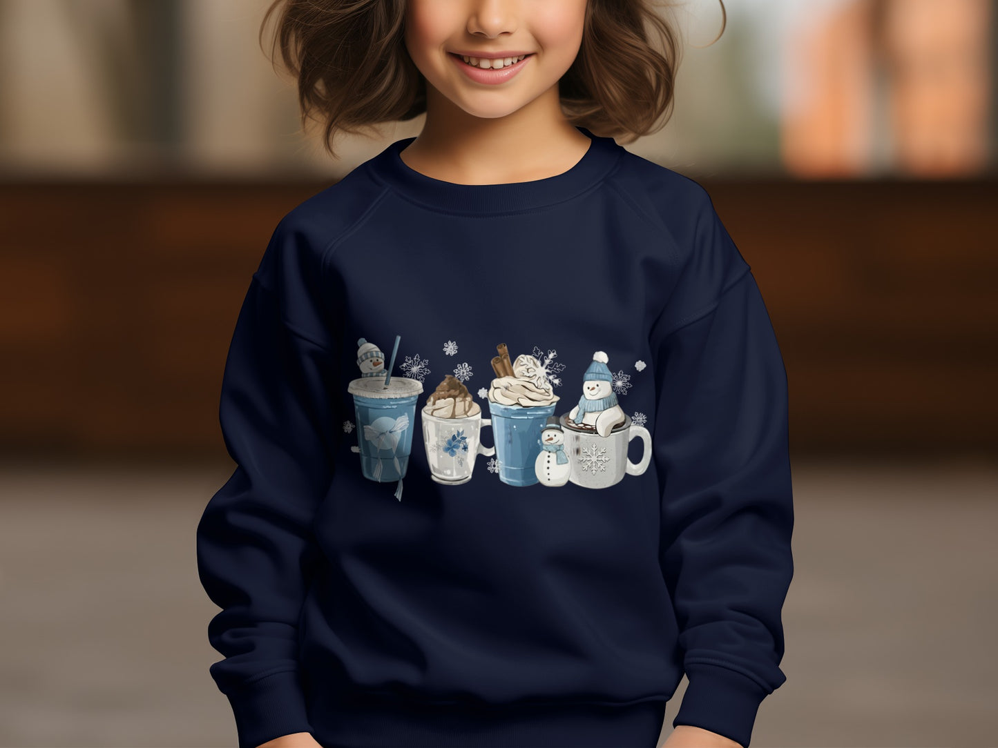 Kids Sweatshirt with  Hot Cocoa and Snowman Theme
