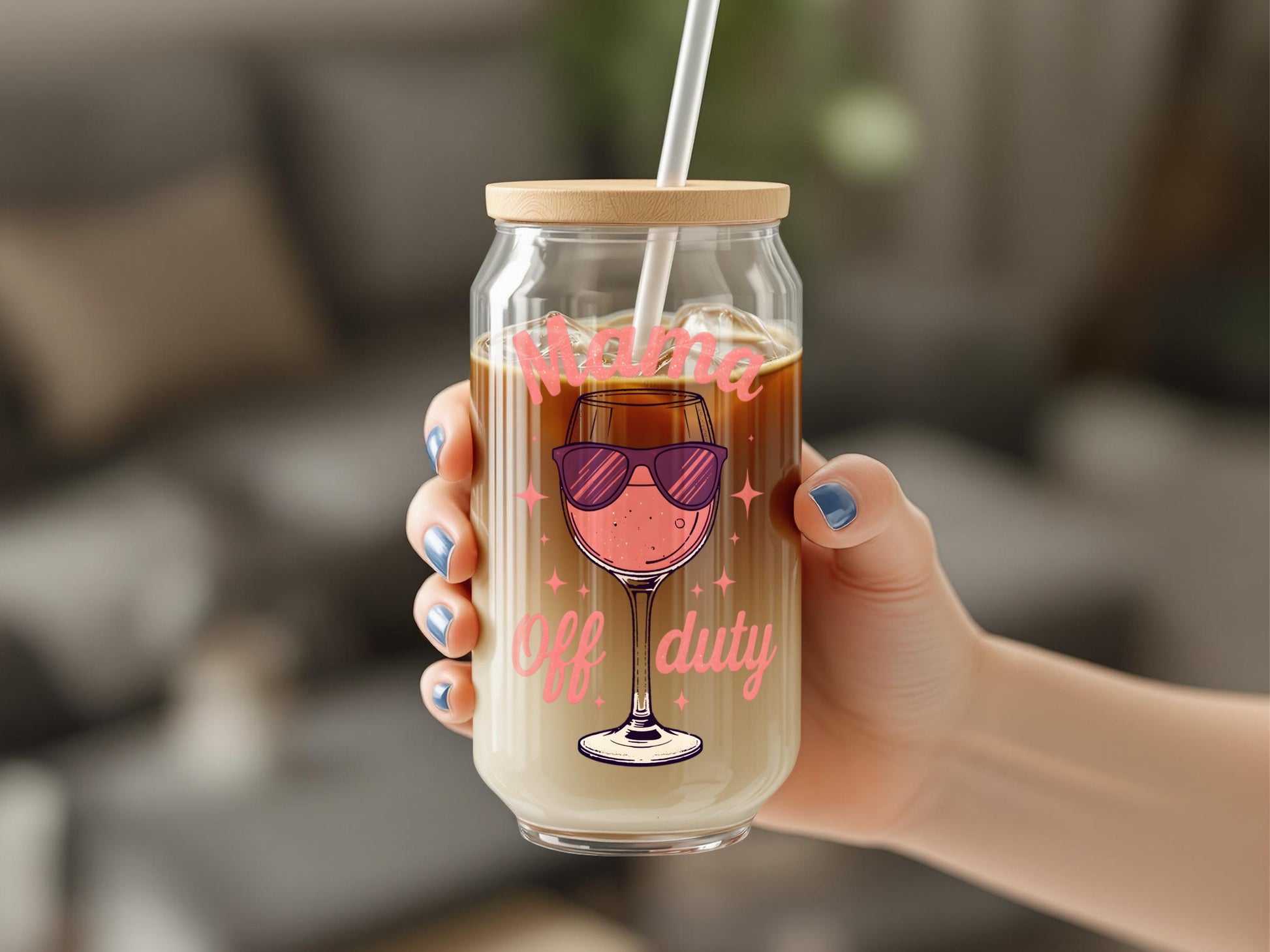 Mama Off Duty Cute Wine Glass with Shades Design