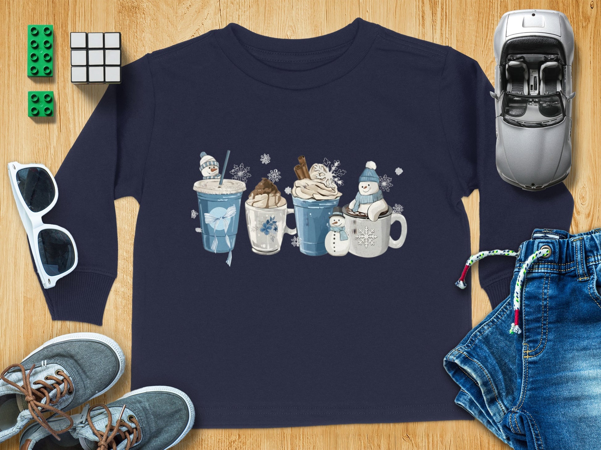 Festive winter beverage themed design on cozy top